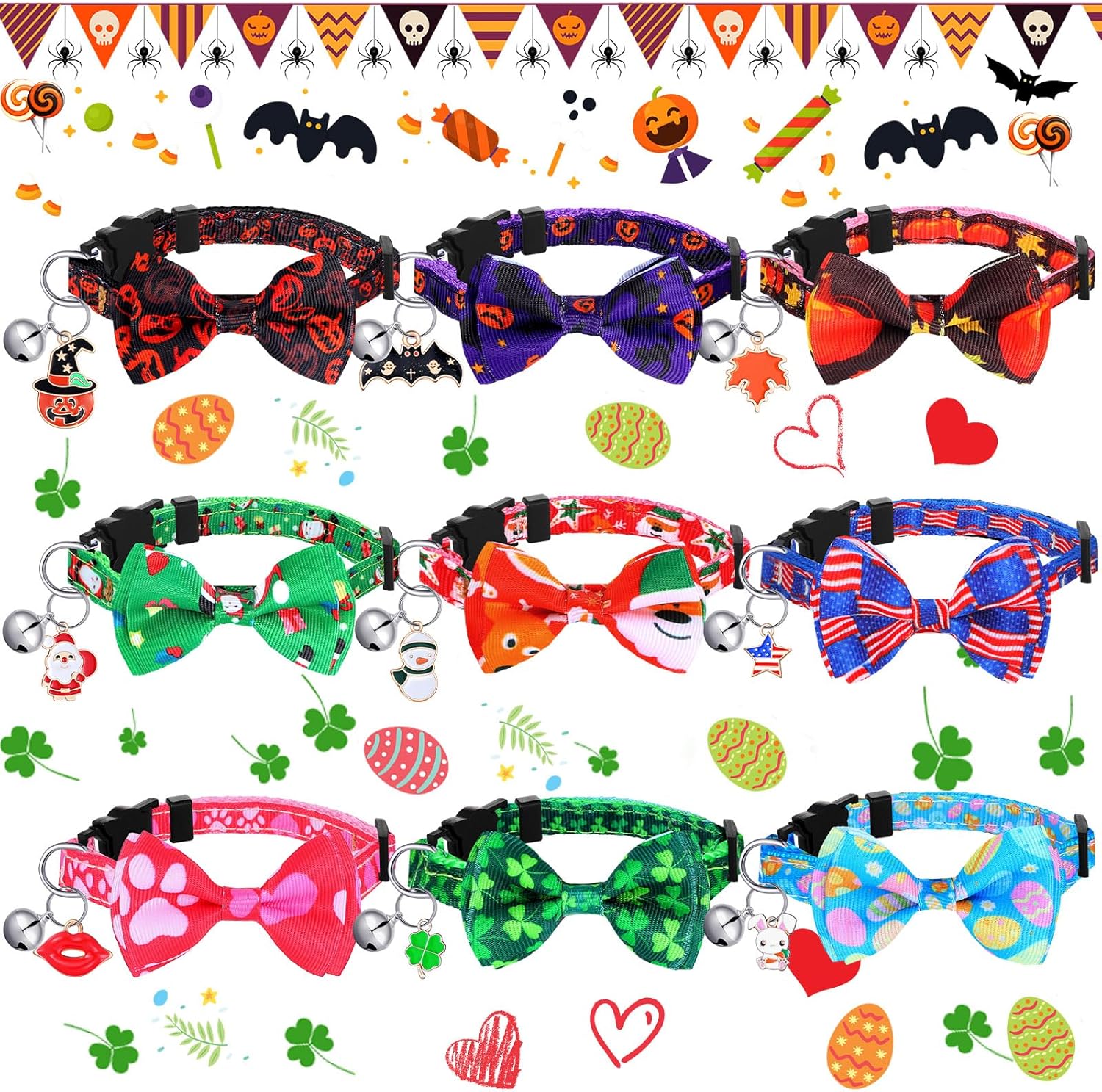 Pet Supplies 9 Pcs Holiday Breakaway Cat Collars Bulk for Girl Boy