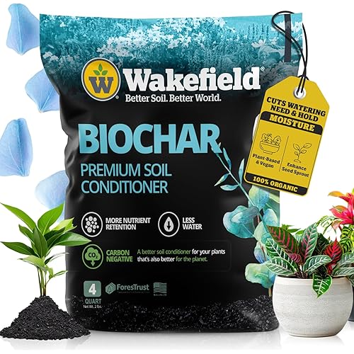 Wakefield Premium Biochar Soil Conditioner – 100% Pure Organic Biochar Soil to Boost Nutrient Retention and Water Efficiency for Houseplants, Gardens, & Lawns – 4 Quarts