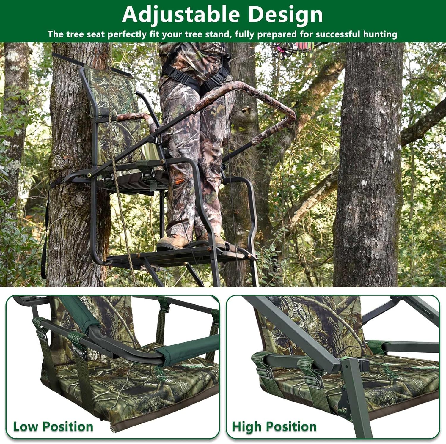 UQM Tree Stand Seat Replacement, Adjustable Treestand Seats for Hunting, Comfortable Hunting Tree Seat Fits Climber Deer Tree Stands
