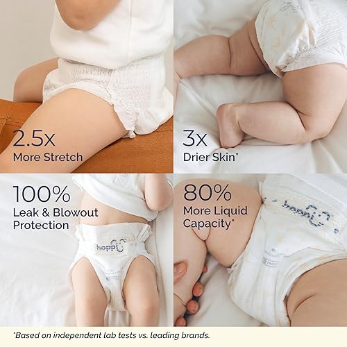 Miniatura 4 de Hoppi Pañales para bebé, pañal desechable estilo cinta tamaño 4  Protección ultra absorbente durante la noche  Hipoalergénico para pieles sensibles
