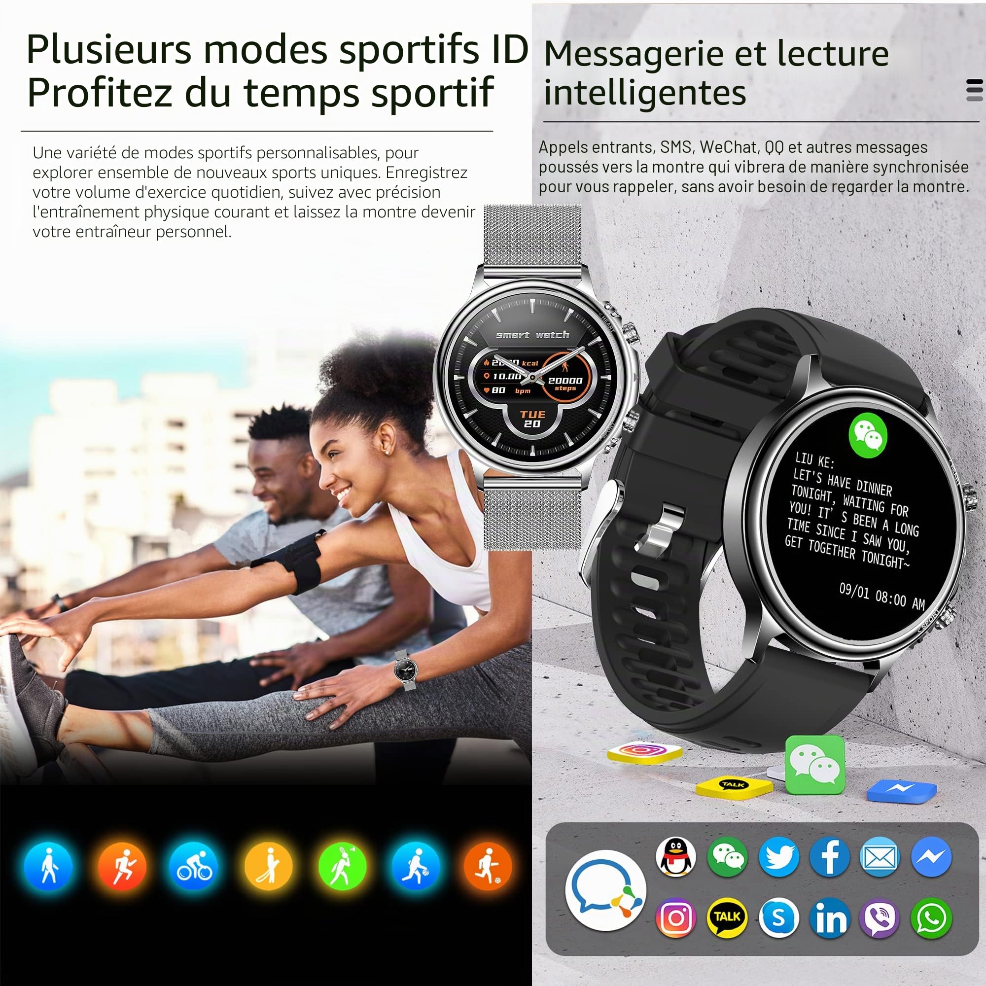 ZPIMY Montre connectée Femme avec Appel Bluetooth, 1,32" AMOLED Smartwatch, Suivi de santé Feminine, Tracker d'activité, Sommeil, Fréquence Cardiaque, SpO2, 5ATM Étanche pour iOS Android (Argent)