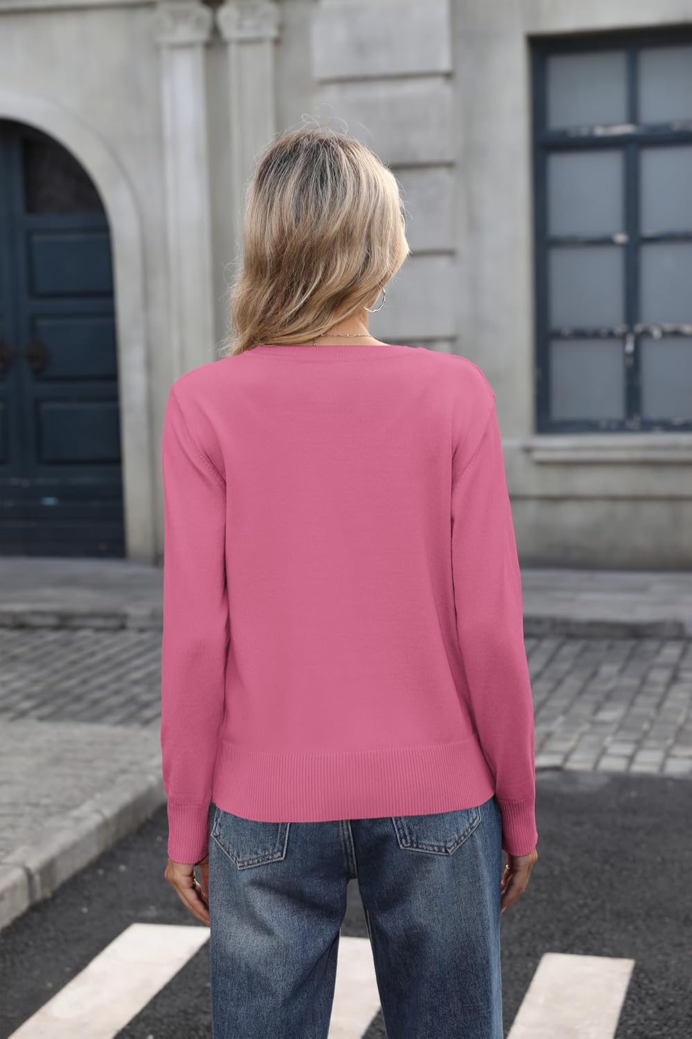 Bettysays Women's Lightweight Button Down Cardigan Casual Long Sleeve Crew Neck Soft Knit Cardigans Sweater - Image 2