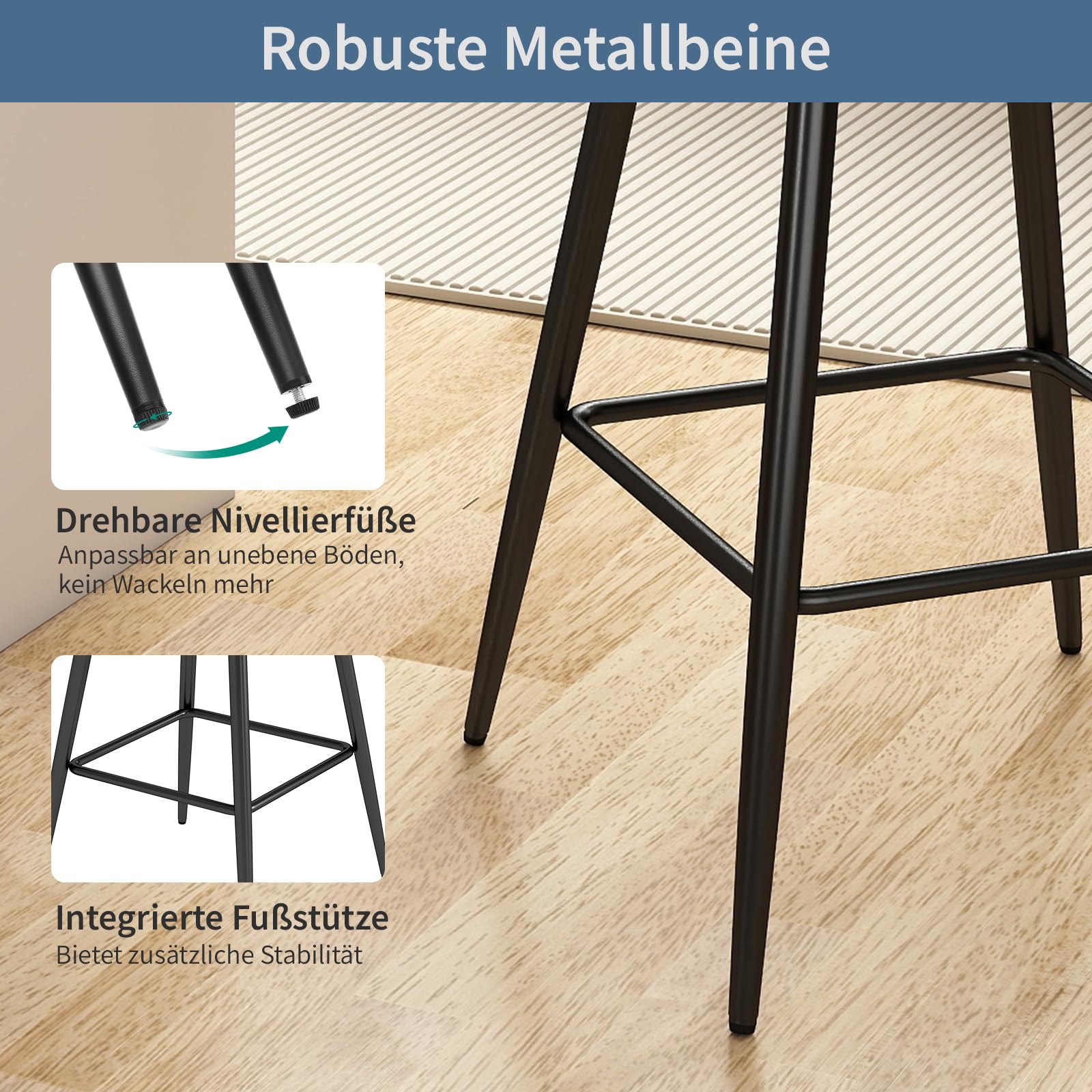 WAFTING 360° Drehbar Barhocker 2er Set, 75cm Sitzhöhe, Atmungsaktiver Barstuhl mit Griff, aus Stoff, Gepolstert, mit Lehne & Fußstütze, für Küche, Theke, Esszimmer, Dunkelgrau