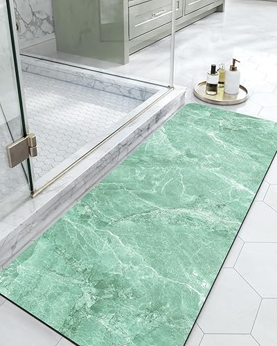 Miniatura 33 de DEXI Alfombra de baño ultra fina, antideslizante para suelo de ducha, absorbente, de secado rápido, de mármol, perfil bajo, 17 x 32 pulgadas, color