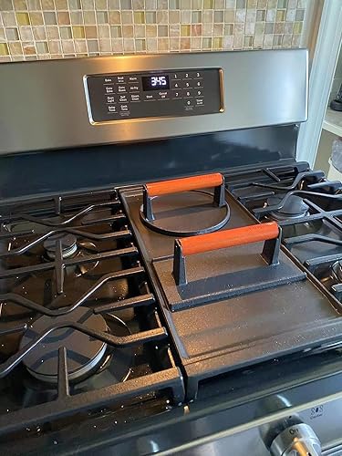 Miniatura 5 de Burger Press - Bistec rectangular de hierro fundido de 7.08 pulgadas y 8.3 x 4.3 pulgadas con mango de madera para parrillas Blackstone Camp Chef