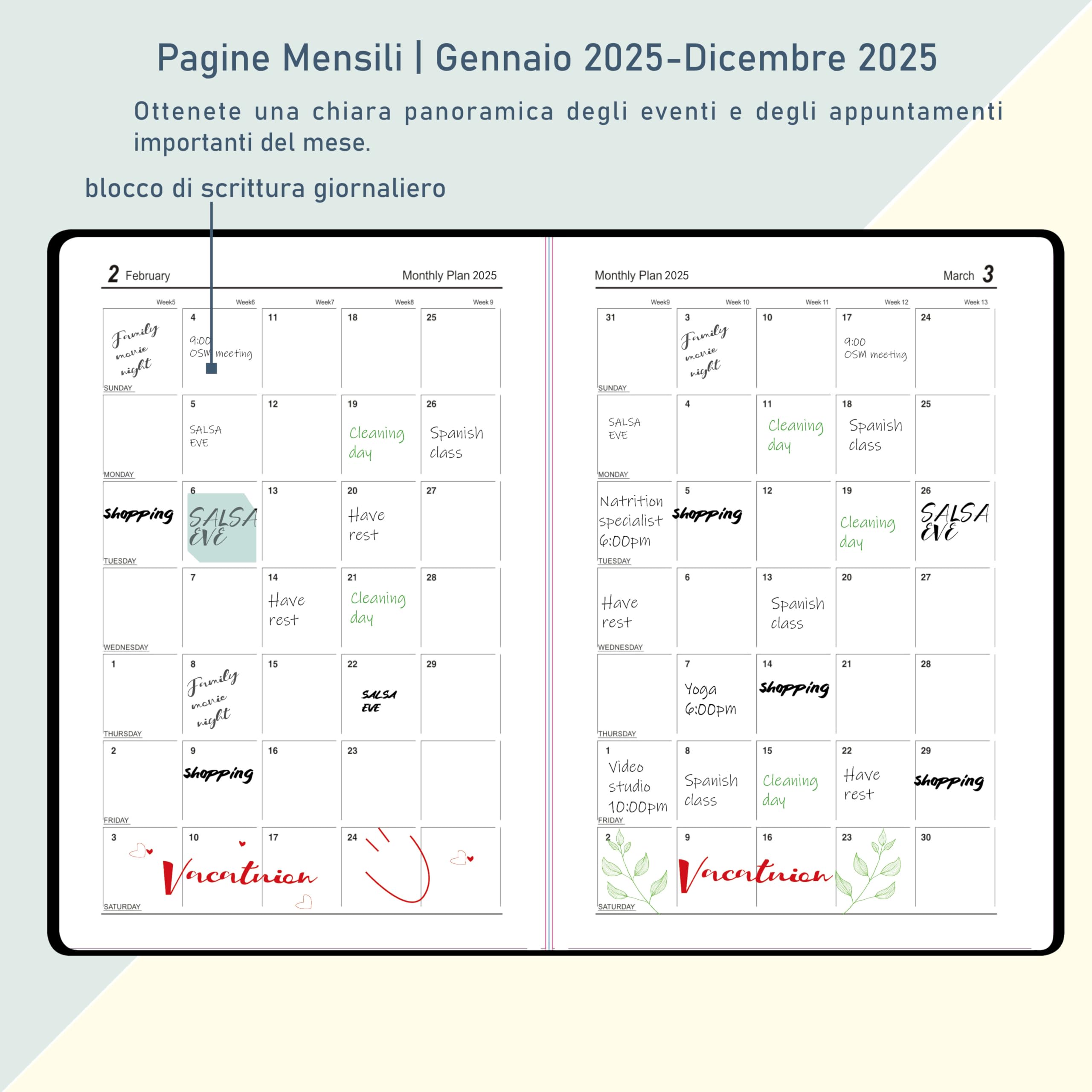 Gumiho Agenda accademica 2025 da gennaio a dicembre 2025, A5-21,3 × 14,7 cm - una pagina al giorno, agenda giornaliera con tasca interna,schede mensili, penna, fibbia per penna (Cachi)