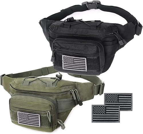 Miniatura 8 de Riñonera táctica, bolsa de cintura militar, cinturón de cadera, bolsa de utilidad para senderismo, escalada, pesca con parche de EE. UU, 1 paquete CP