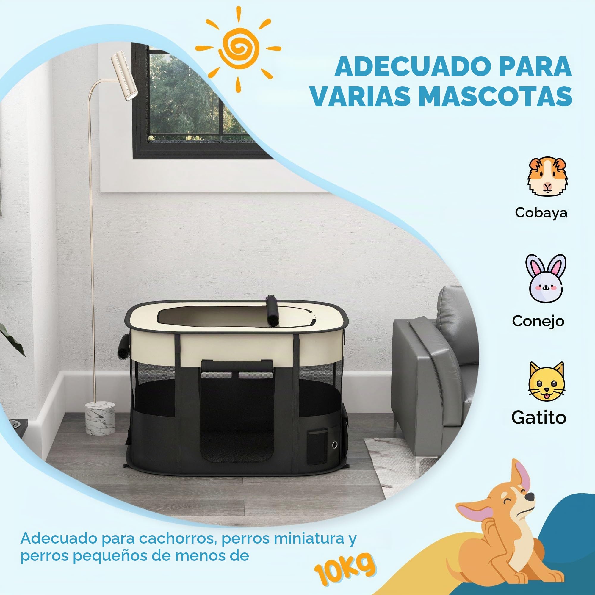 PawHut - Parque para perros, animales, tejido Oxford plegable, 94 x 74 x 60 cm, color crema | Parque de cachorros, Recinto al aire libre, Bolsillos de almacenamiento, Recinto para perros cachorros