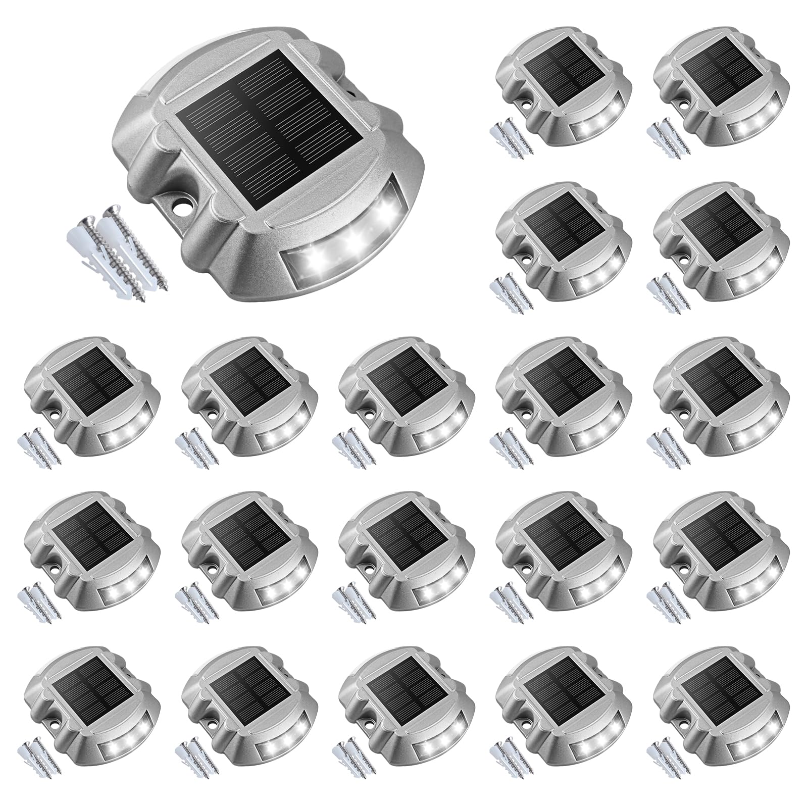 Photo 1 of VOLISUN Solar Deck Lights Driveway Dock Lights, 20-Pack Led IP68 Waterproof Outdoor Warning Step Lights for Driveway Sidewalk Garden Pathway Yard(White, Auto On/Off