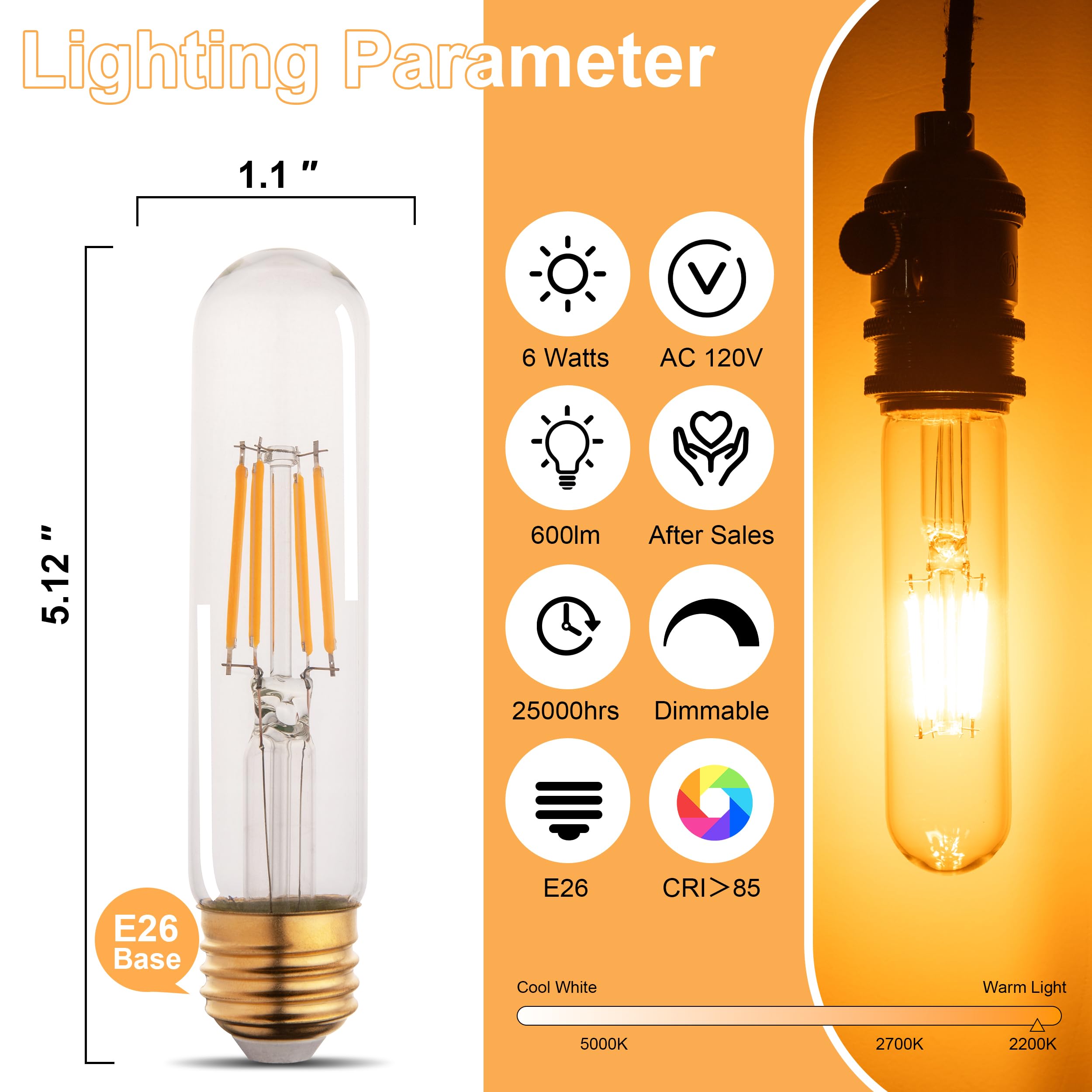 T10 Tubular Led Bulbs 60w Equivalent Dimmable 5 25 Inch Led Tube Bulb E26 T30 Edison Tubular Clear — view 3