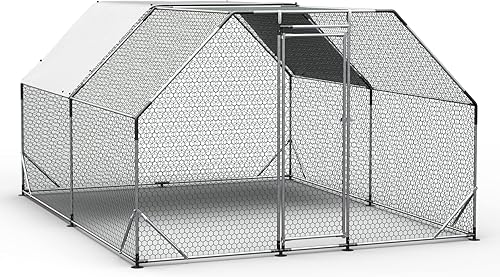 OUYESSIR Gallinero de metal para exteriores, corralito grande con cubierta impermeable, hábitat de conejo jaula de aves de corral de forma plana