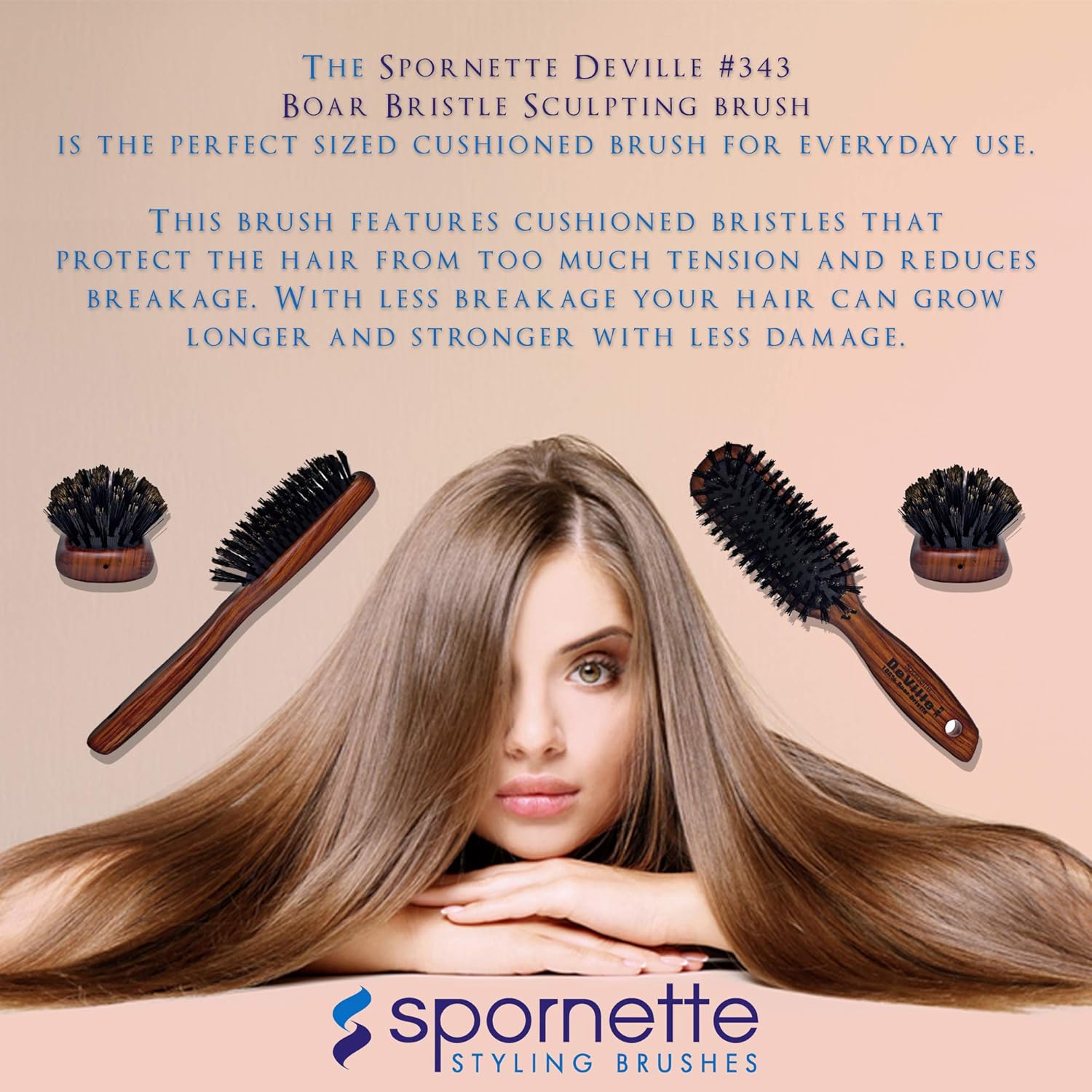 Spornette Deville Sculpting Hair Brush #343 Soft Boar Bristle, Wood Handle, Cushioned Smoothing Brush for Daily Maintenance, Finishing & Adds Shine to Brush Outs and Blow Outs - Image 2