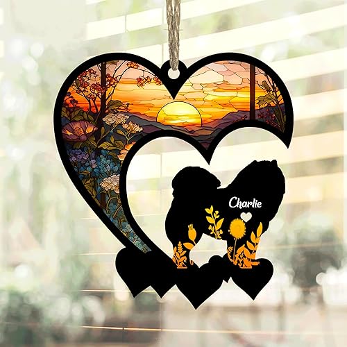 NAZENTI Chow Chow Suncatcher, memorial personalizado de Chow Chow con nombre, atrapasoles de pérdida de Chow Chow, regalo de recuerdo de perro,