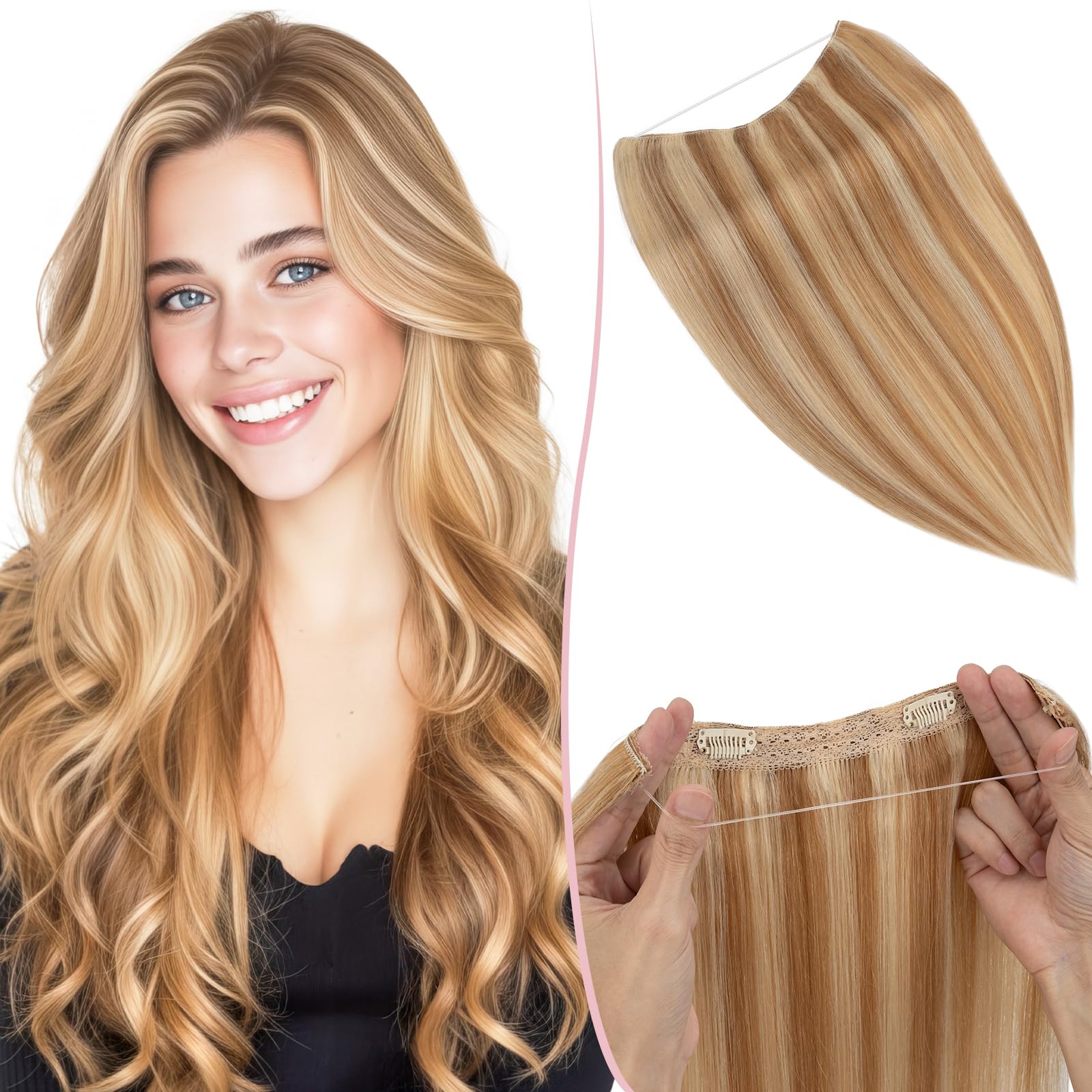 SEGO Pro Extensions Echthaar mit Draht Unsichtbarem Haarverlängerung 1 Tresse Haarteil 100% Remy Human Hair Secret adjustable