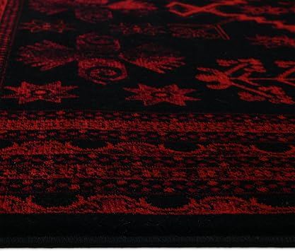 Yağcıbedir Afgan Türkmen Otantik Desenli Dokuma Bordo Oturma Odası Salon Mutfak Halısı 3671H_ZS47