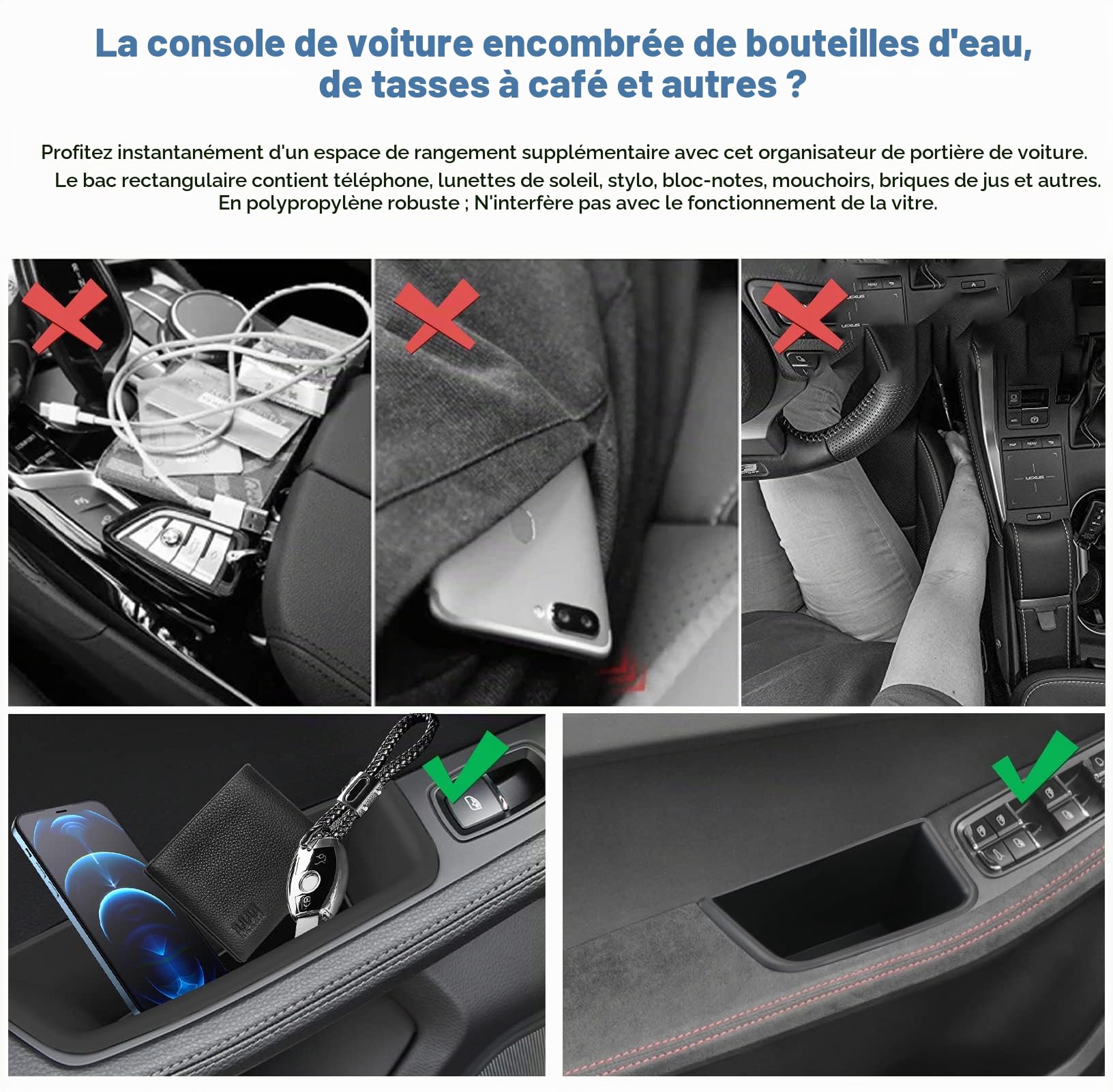 [Lot de 4] CDEFG Compatible avec Porsche Macan 2014-2022 Boîte de Rangement Porte Latérale de Voiture Macan Accessoire (Noir)
