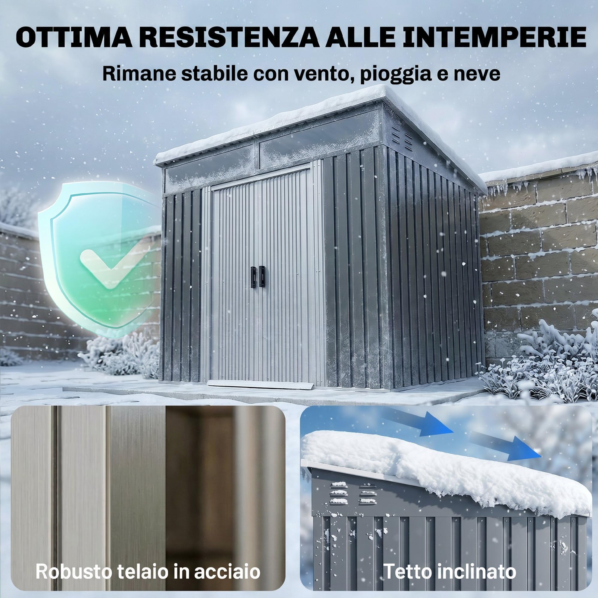 Outsunny Casetta da Giardino 2m² in Acciaio Zincato con Prese d'Aria, Capanno da Giardino con Finestre Trasparente, Tetto Inclinato, Porta Scorrevole Bloccabile, 2 Ganci, Grigio Scuro