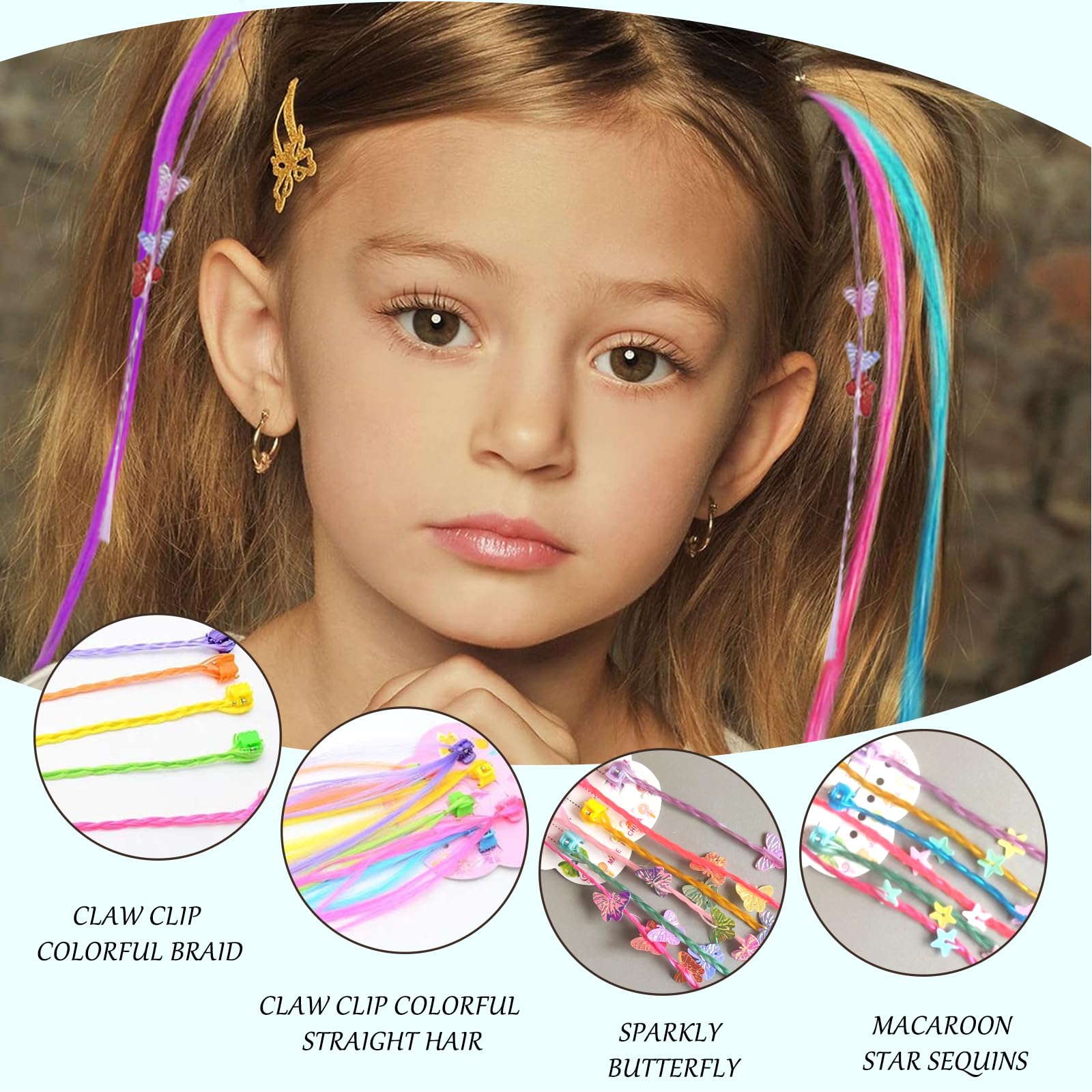EULAPGOE 36 Stück Bunte Haarverlängerungen Für Kinder, 30 Cm, Mit Clips, Für Party & Festival