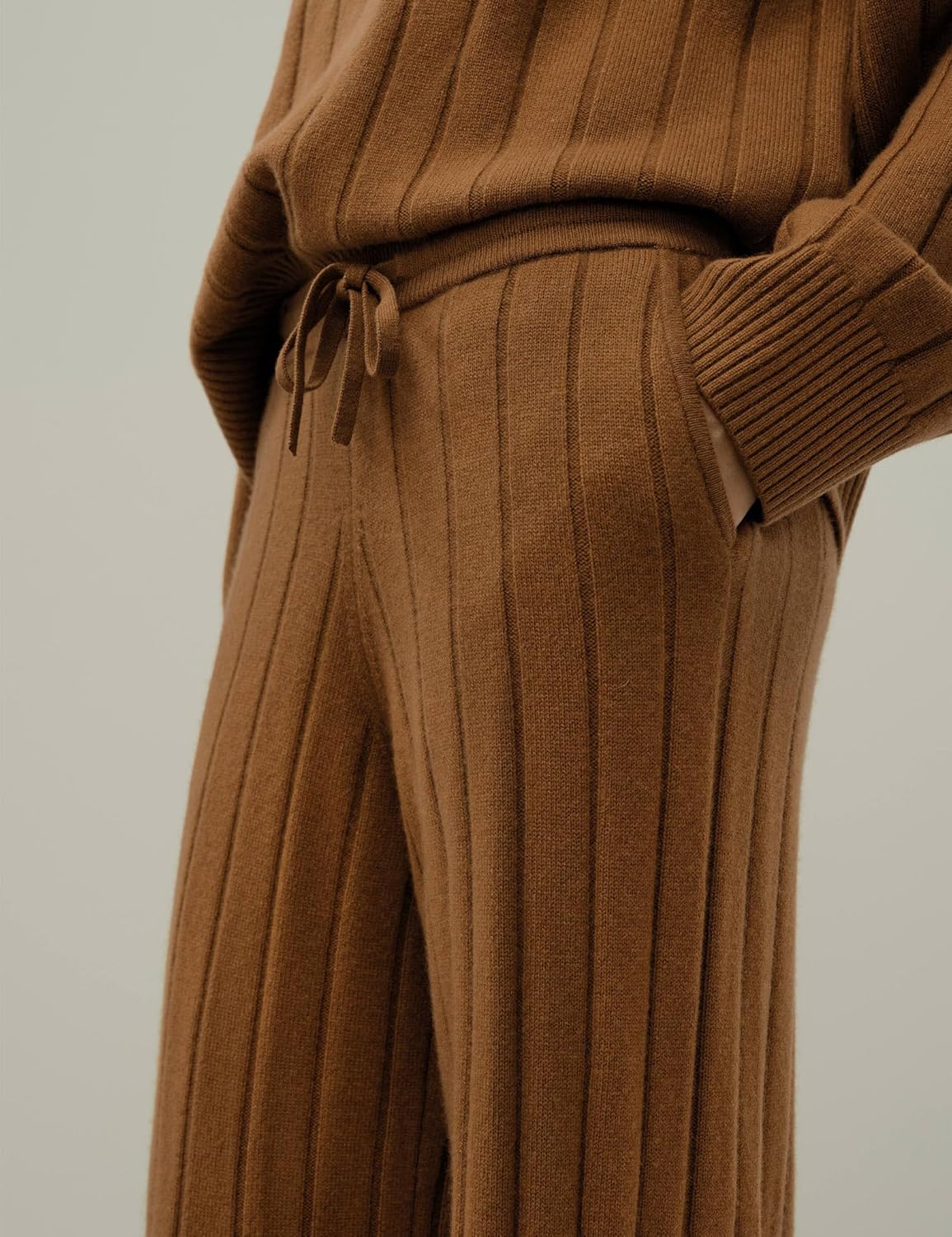 LilySilk Women Pure Cashmere Pants Wide Leg Rib Knit Trousers Bottom for Winter Warm Soft - Image 8