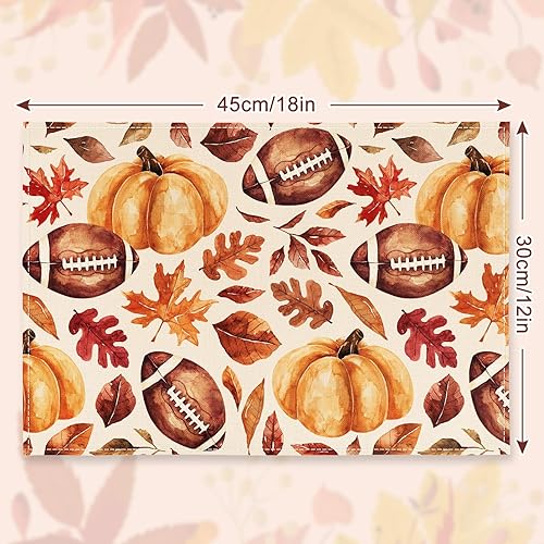 Miniatura 2 de AnyDesign - Mantel individual de otoño, acuarela, calabaza, fútbol, hojas de arce, rústico, otoño, antideslizante, resistente al calor, decoración