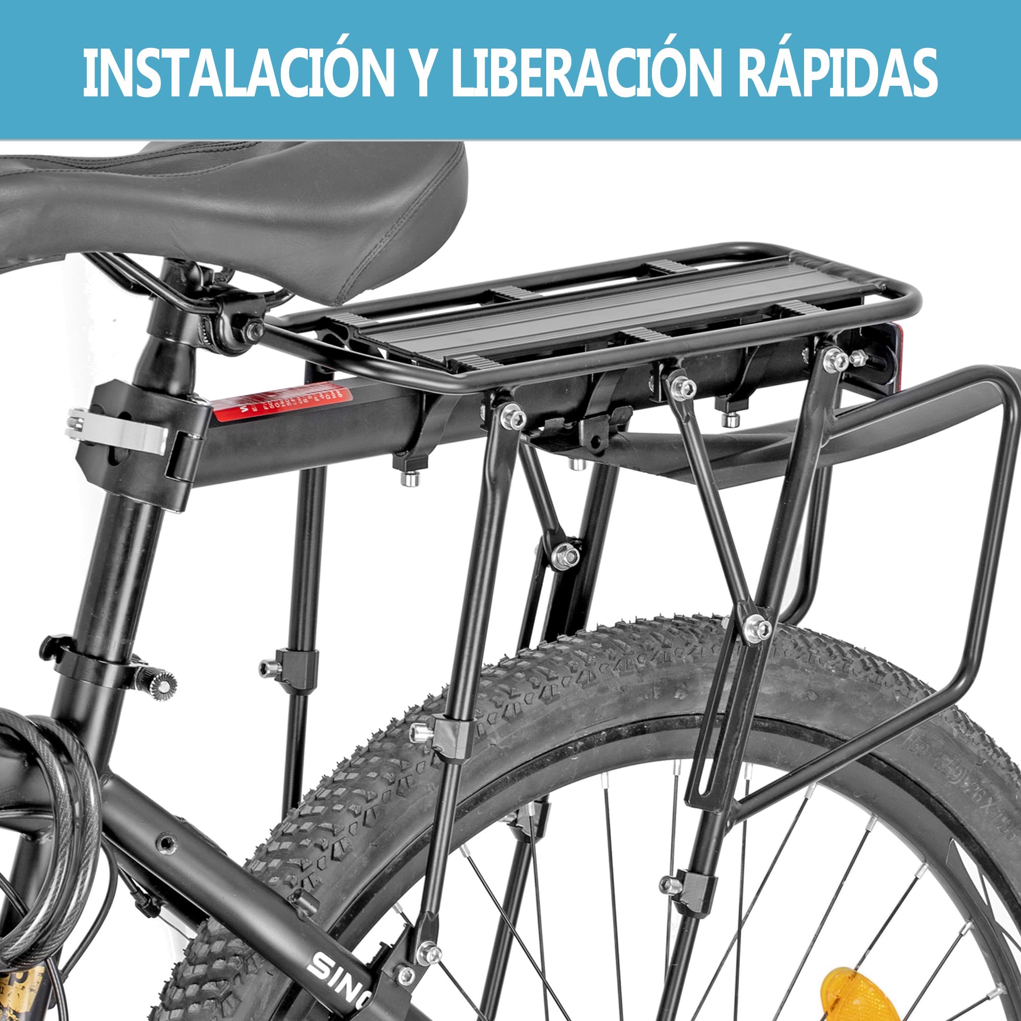 Portabultos Bicicleta [24-29 Pulgadas], portaequipajes Trasero con Capacidad de Carga 100KG, Guardabarros y Reflector Grande, Cierre rápido Compatible con Bicicleta de montaña y Carretera