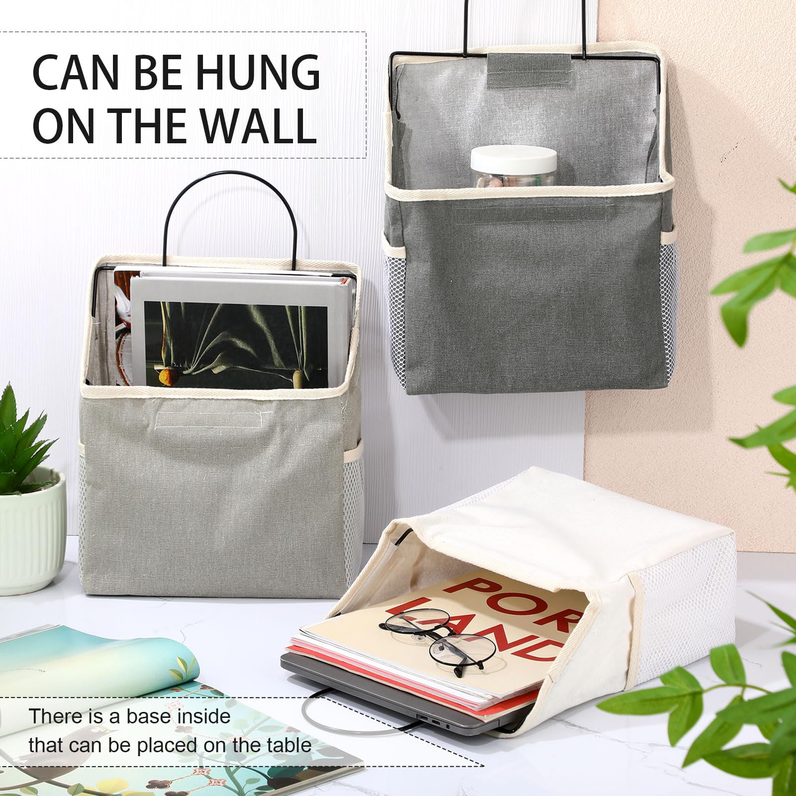 Woanger 12 bolsas de almacenamiento para colgar en la pared, bolsa organizadora para colgar en la puerta, armario, contenedores con ganchos para dormitorio, baño, 15 x 4.3 x 8.7 pulgadas (blanco, gris