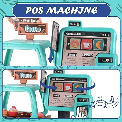 Miniatura 2 de GAGAKU Máquina de café de juguete y caja registradora con luz de sonido, juegos de cocina para niños, electrodomésticos de cocina de juguete para
