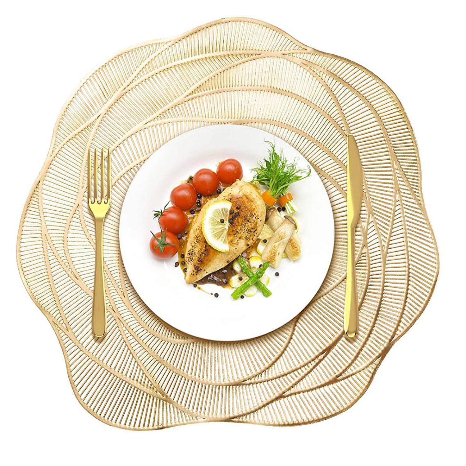 fanquare Set di 6 Tovagliette Rotonde Grande, Tovagliette Rotonde Argento, Tovagliette Lavabili Antiscivolo con Isolamento Termico per Natale, Matrimonio, cene, Ristorante, 38cm
