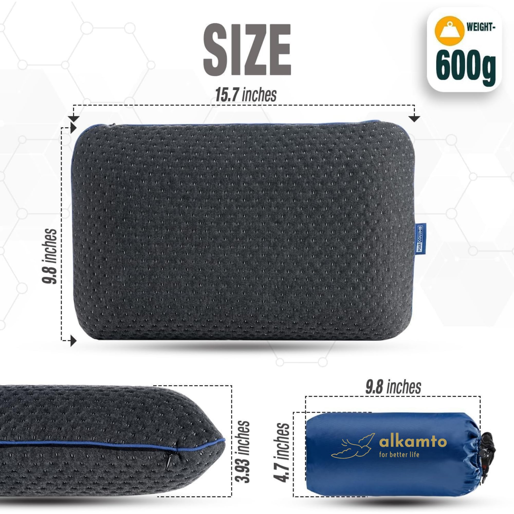 Cuscino da viaggio – Supporto ergonomico per il collo da campeggio in memory foam con federa termoregolante – Borsa da viaggio impermeabile inclusa (Nero)