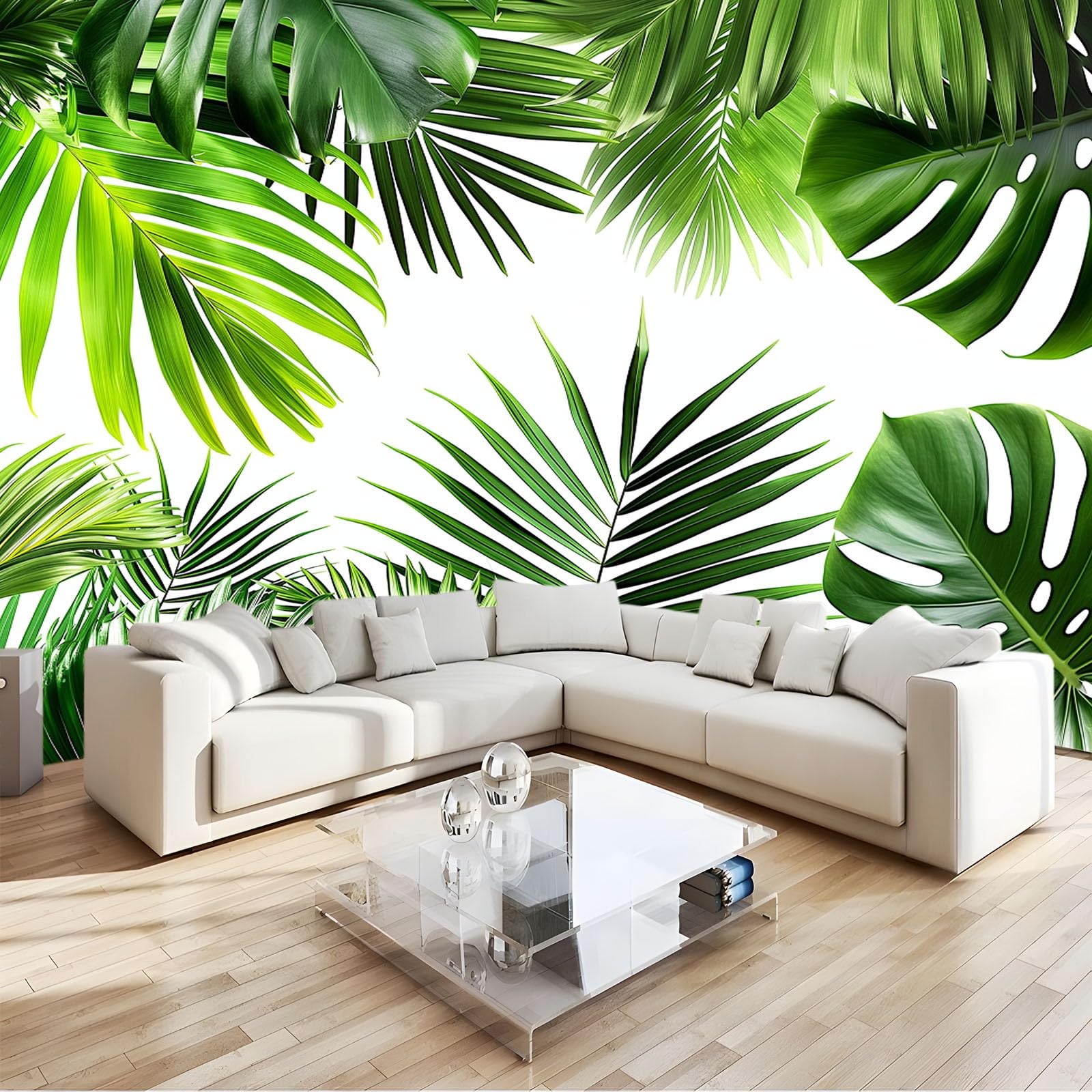 Green 3D Photo Wallpaper Mural Monstera Palm Leaf Non-Woven Art Print Murals, Indoor Luxury Wall Painting for Living Room Tv Backdrop Kids Room Decor W400 X H280 Cm