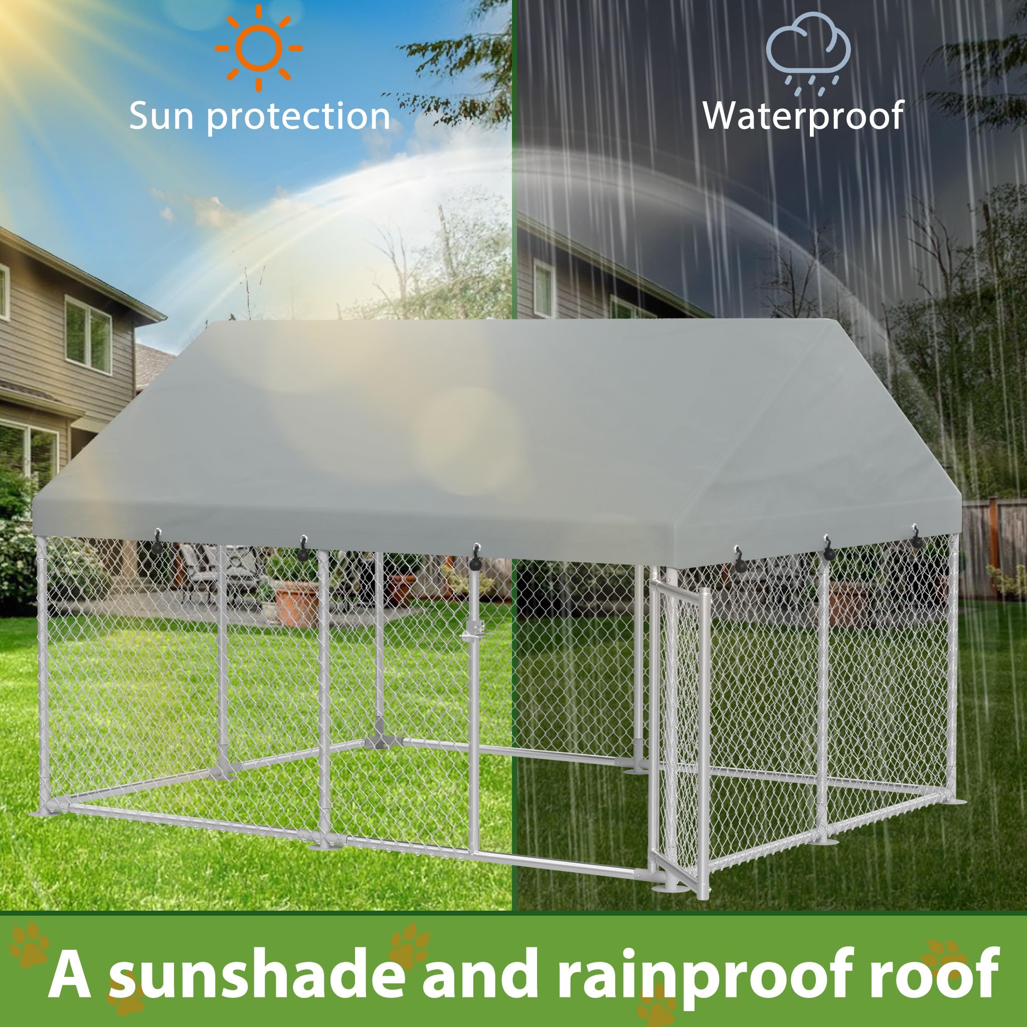 FIVMEN Clôture pour chien - 400 x 200 x 165 cm - En acier galvanisé - Avec protection solaire - Toit et porte verrouillable - Enclos pour chien - Extérieur