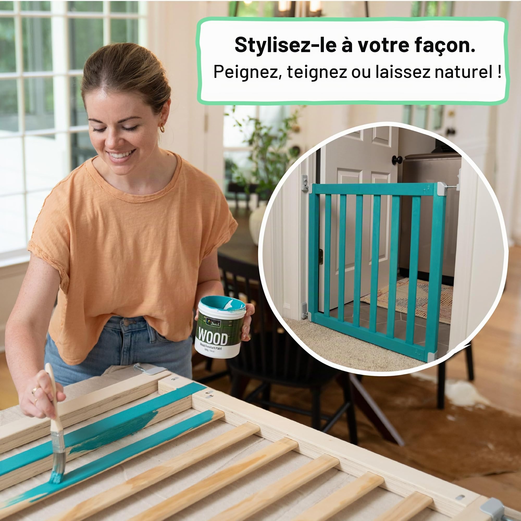 Ingenuity Doorway Série 36S Barrière de Sécurité 76-91 cm, Barrière d'Escalier, Barrière Enfant, Sans Perçage, avec Extensions, pour Bébés et Animaux Domestiques, Bois