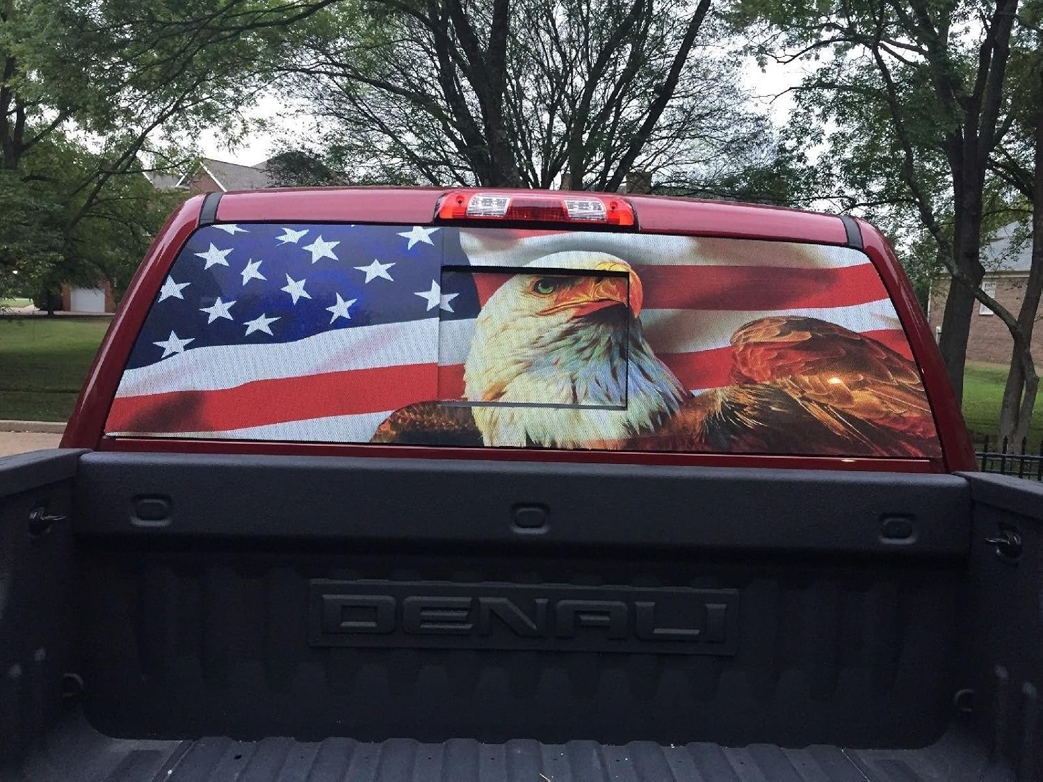 American USA Flag Eagle Pick-UP Truck Back Window Graphic Decal Perforated Vinyl (Small 55" x 15")