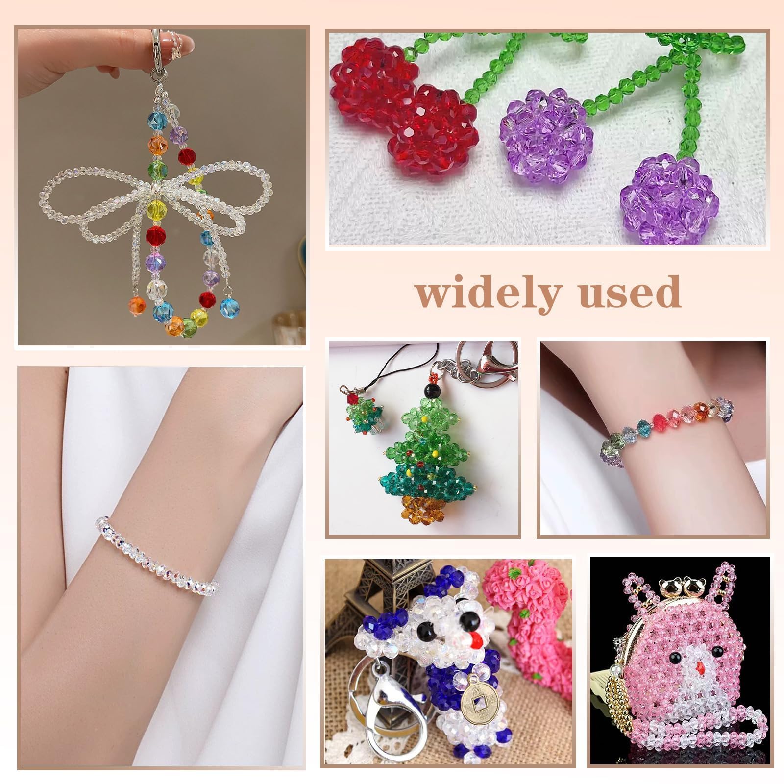 Songxi Lot de 1 000 perles en verre rose de 4 mm/6 mm/8 mm pour la fabrication de bijoux, 5 styles et 3 tailles - Perles d'espacement pour la fabrication de porte-clés, colliers, boucles d'oreilles