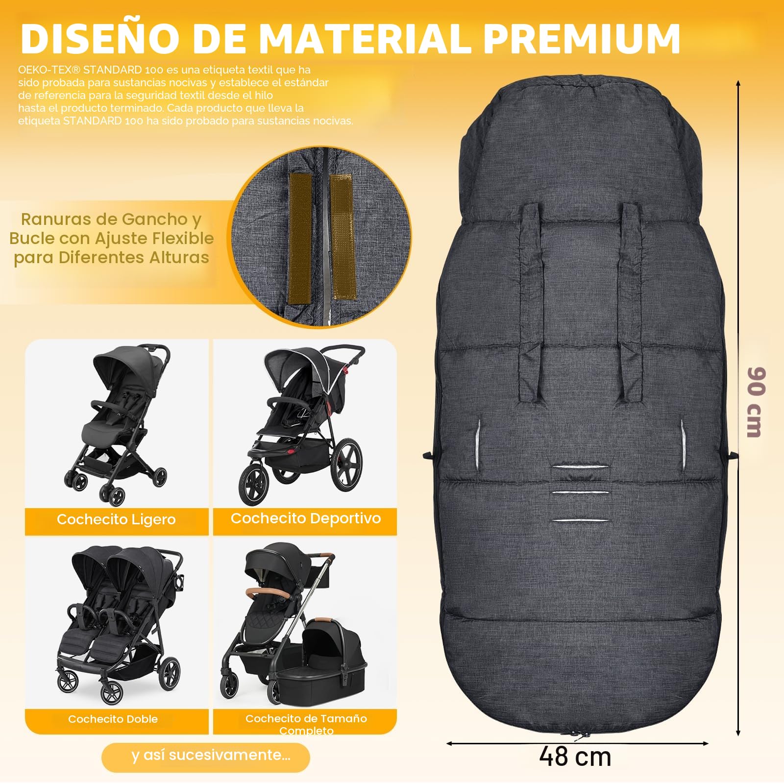 Orzbow Saco Silla Paseo Universal Invierno, Cremallera, Gris Oscuro | Saco Carro Bebe Invierno con Pile Sherpa, Impermeable, Desmontable, Fácil Acceso, Lavabile in Lavatrice, 90*48cm