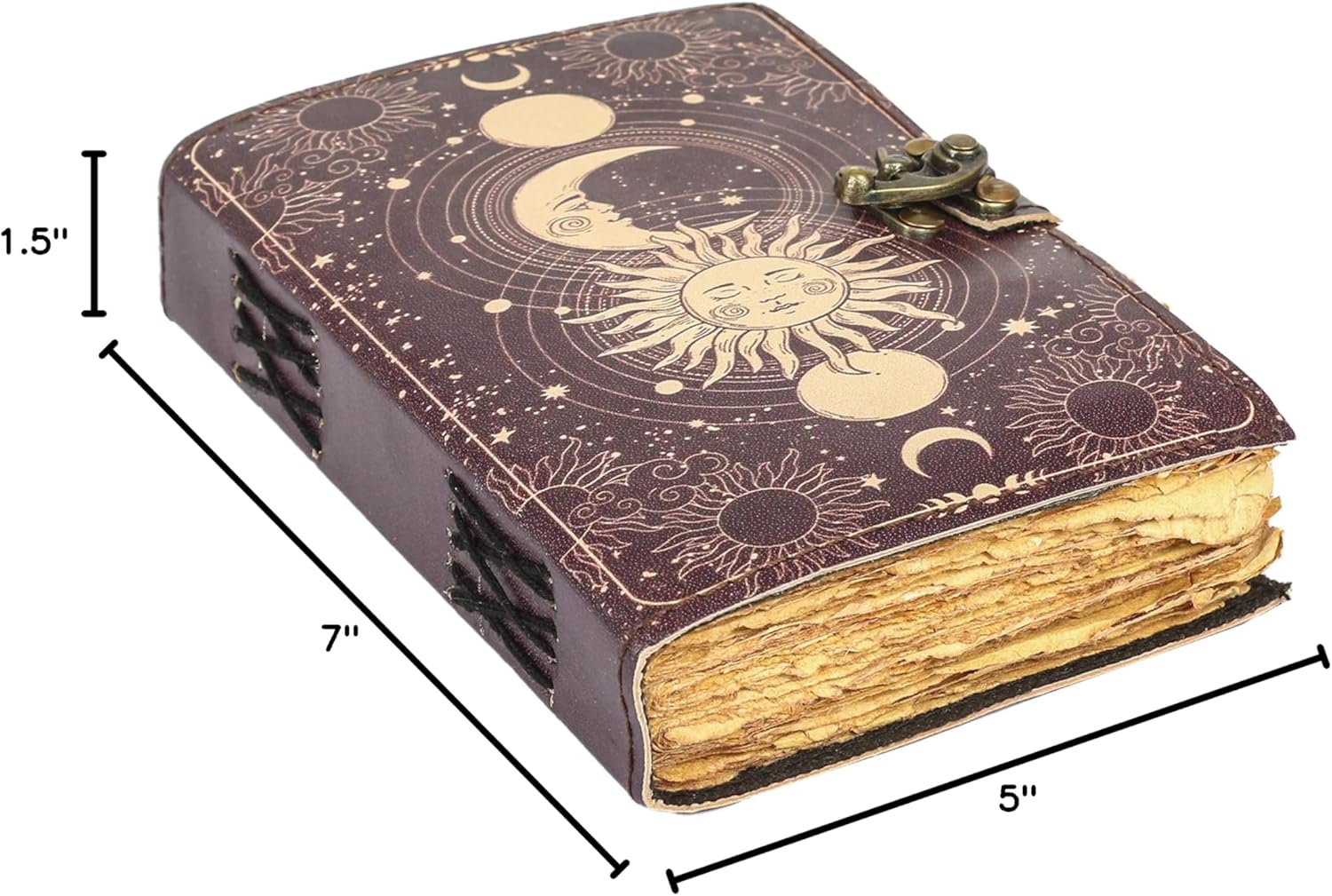 Sun & Moon Vintage Leather Journal for Men & Women 200 Pages of Antique Handmade Deckle Edge Vintage Paper, Leather Sketchbook, Drawing Journal, Printed leather Journal, Great Gift (7 x 5 Inch) - Image 8