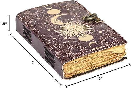 Miniatura 10 de Sun & Moon - Diario vintage de cuero para hombres y mujeres, 200 páginas de papel vintage antiguo hecho a mano, cuaderno de bocetos de cuero, diario