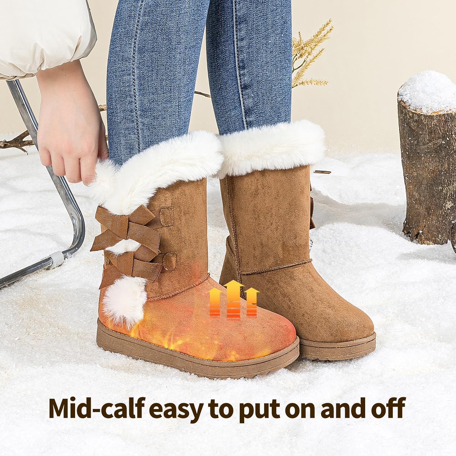 Uoidru Women's Snow Boots Anti-Slip Mid-calf Winter Boots for Womens Faux Fur Lined Winter Suede Snow Boots Womens Comfortable Fashion Boots - Image 2