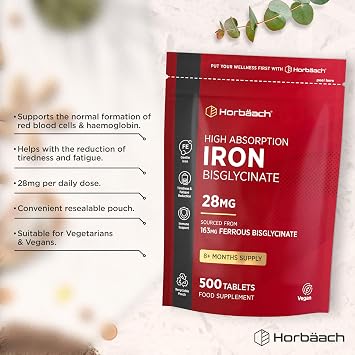 Iron Tablets High Strength 28mg - 500 Tablets - Gentle Iron - Vegan
