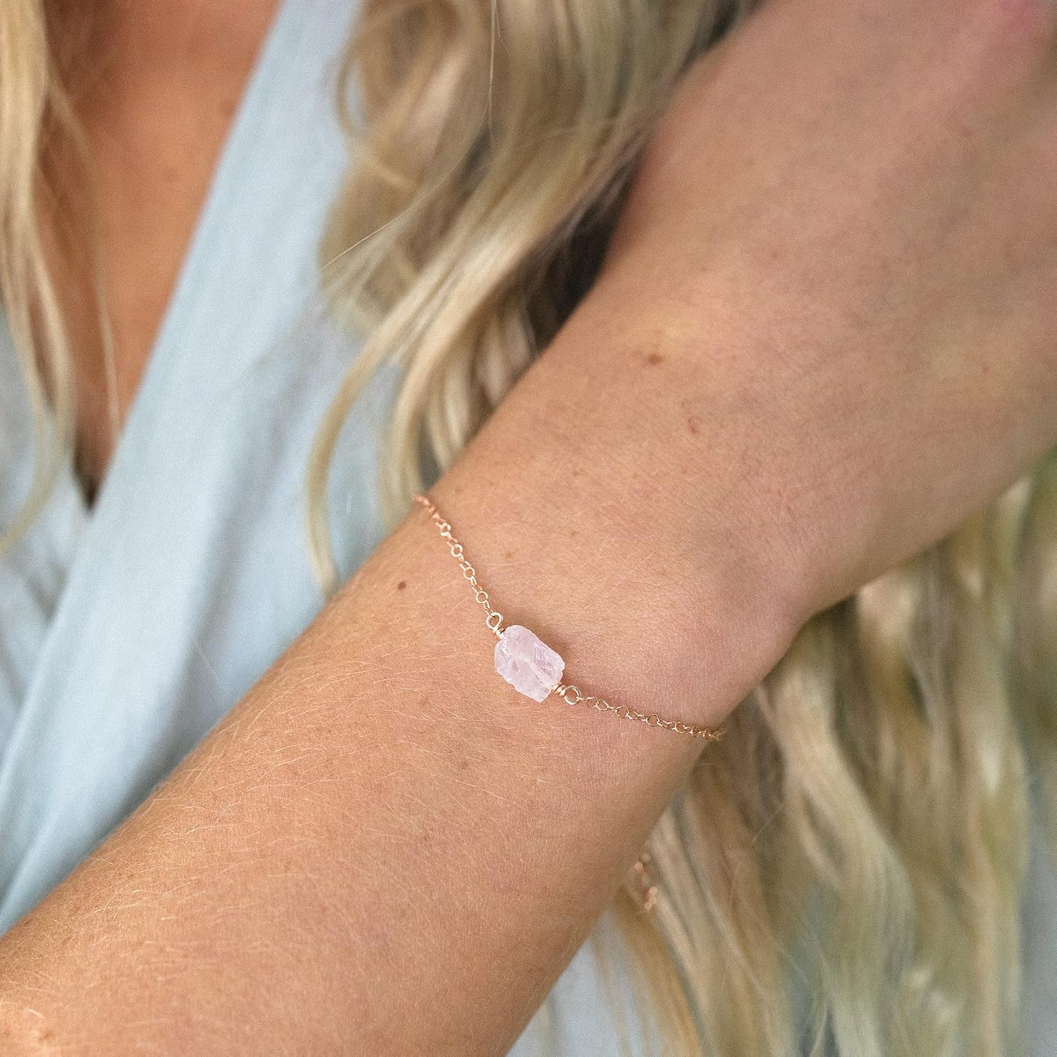 Luna Tide Rose Quartz Raw Bracelet in 14k Rose Gold Fill
