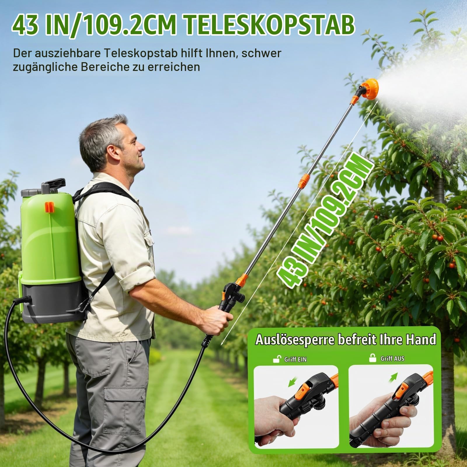 SYLSTAR Drucksprüher Akku 16L, 8.3Bar Stark Rückenspritze Akku Kompatibel mit DeWalt 18V Batterien, 5 Düsen Elektrische Unkrautspritze Einstellbare Sprühstärke (Inklusive Ladegerät