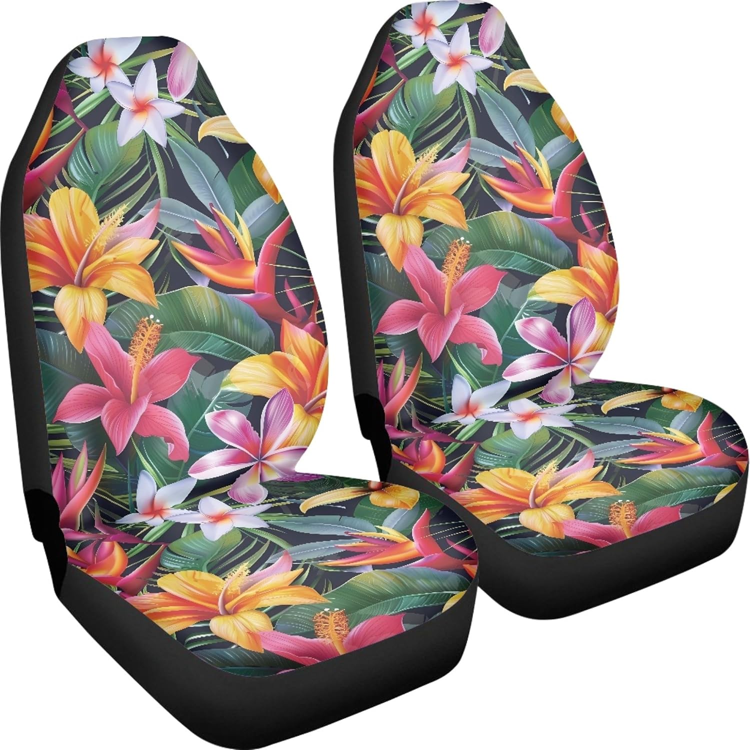 Hibiscus Palm Leaf Print Car Seat Cover Set of 2,Tropical Floral Front Seat Covers Saddle Blanket Cover Universal Fit