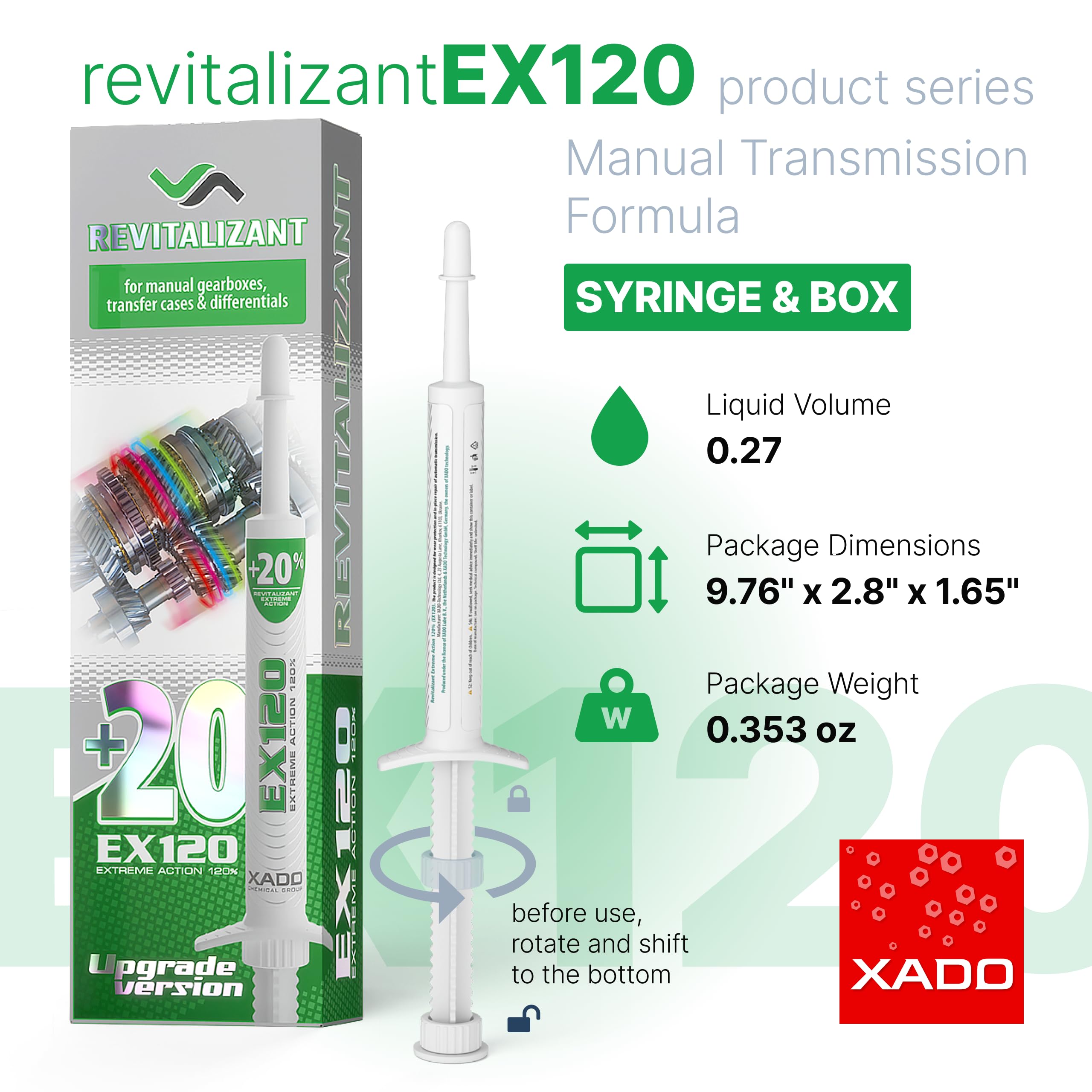 XADO Additivo per olio per ingranaggi EX120 con Revitalizant® (trasmissione manuale)