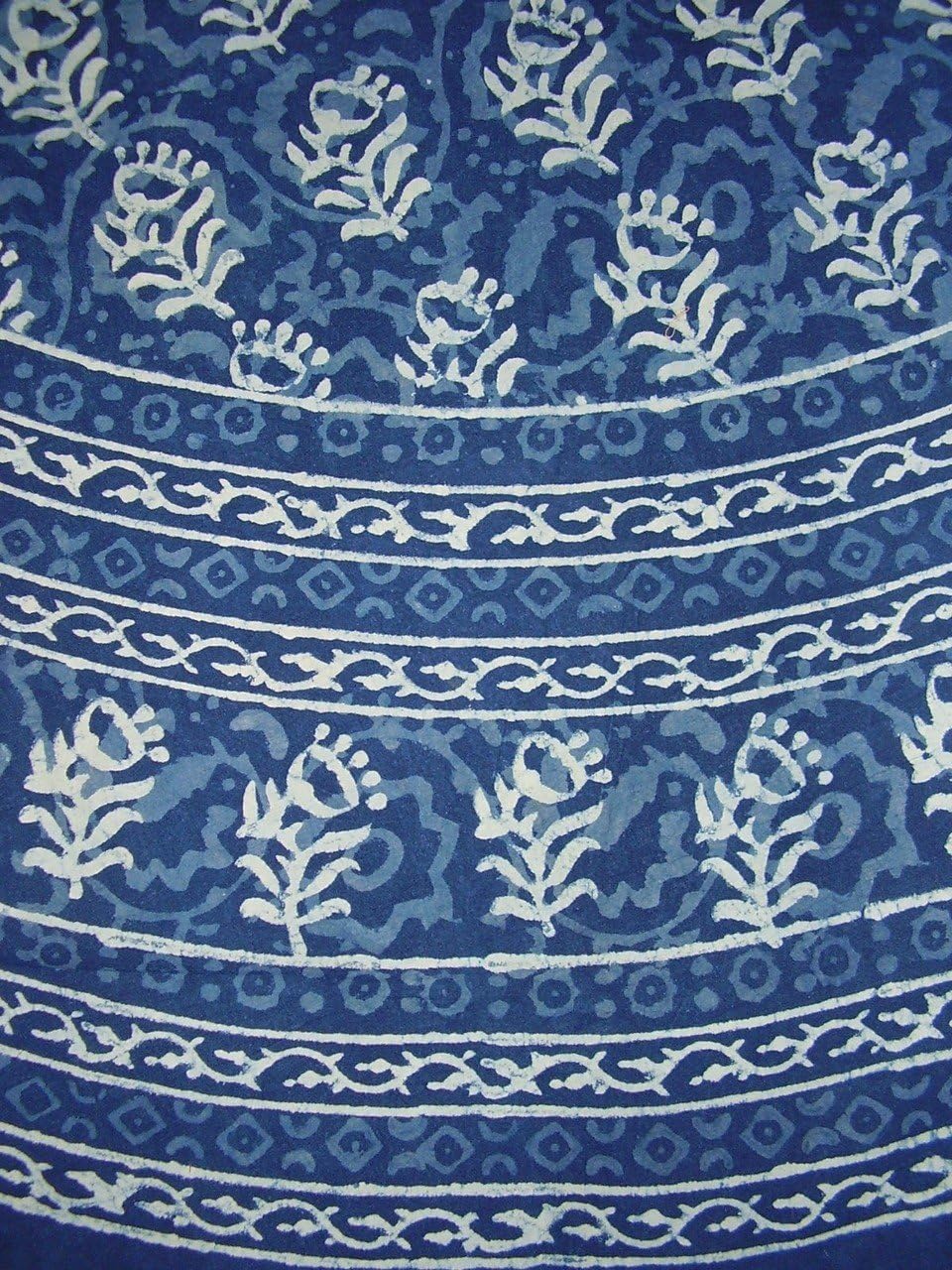 Block Print Round Tablecloth Indigo Blue Cotton Geometric Dabu Floral Design 72 inches Round