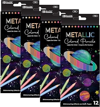 BAZIC Products 12 Metallic Colors Colored Pencils, 12 Count, Smooth Color Lead, for Drawing Coloring Art, 4 Pack
