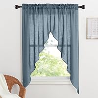 Vista 54 de RYB HOME Cortinas Blancas con Textura de Lino, Cenefas Transparentes, Complementos Superiores para Ventanas, Cortinas Semitransparentes para Cocina