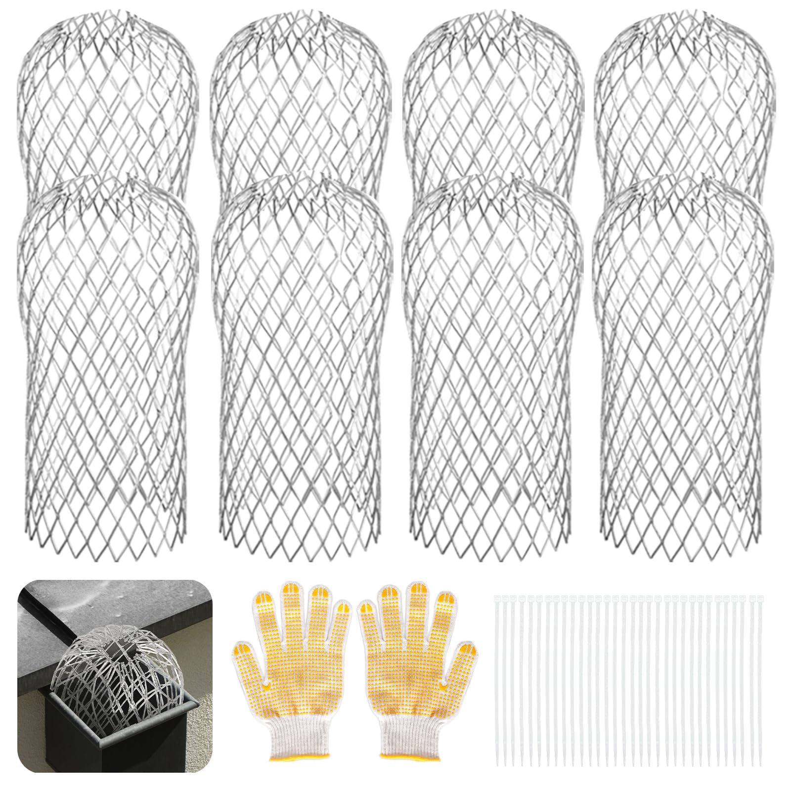 CAPHONT Gutter Guard 8 Pack, Gutter Downspout Guard 3.5 Inch Adjustable Aluminum Leaf Filter Strainer Gutter Guards Mesh Preventing Blockage Leaves Debris