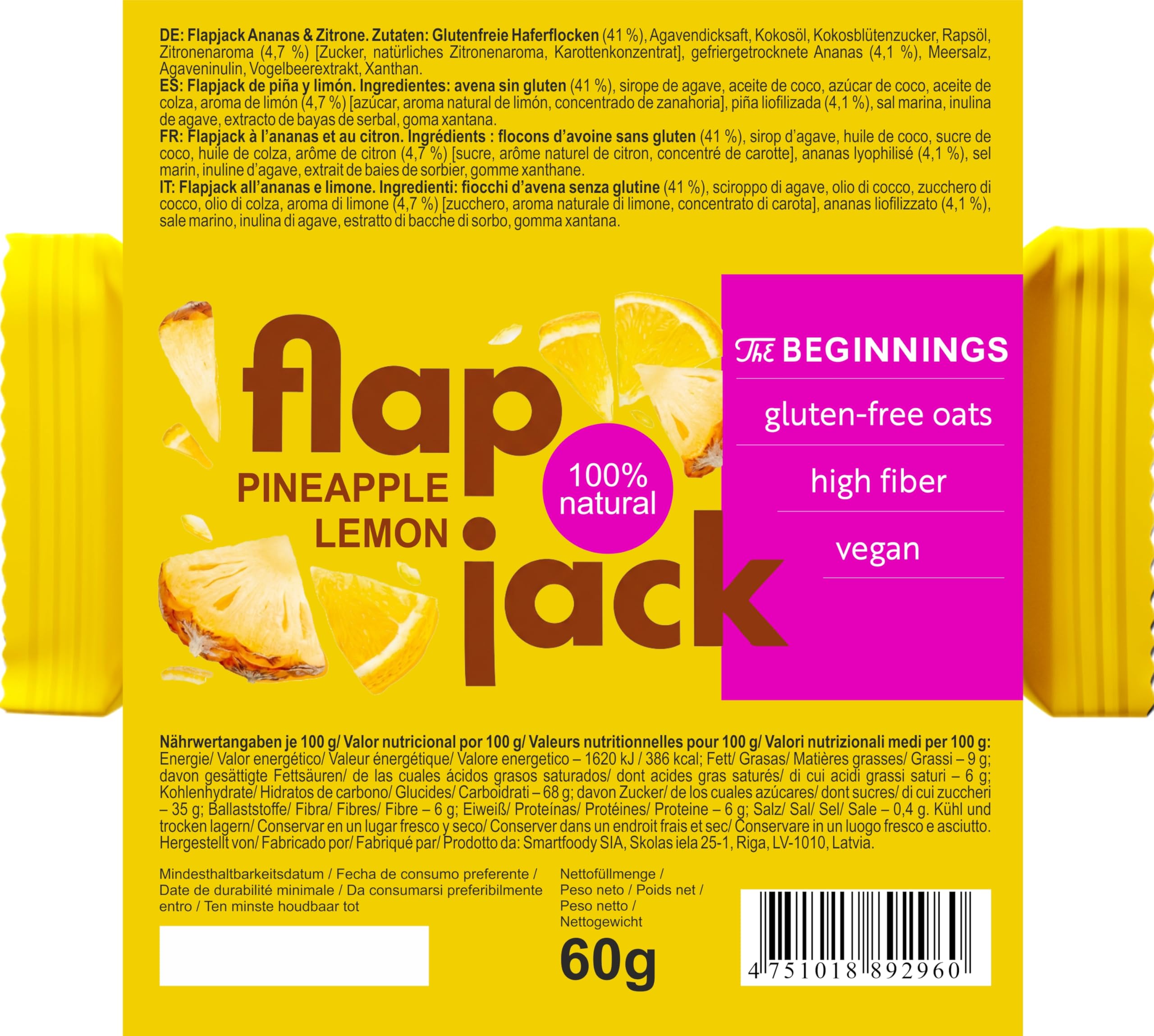 The BEGINNINGS Flapjack all’avena Mix box 5 gusti x 4 barrette – 20 x 60 g (1,2 kg) – barrette ai cereali di avena – vegan, senza glutine – ricche di fibre