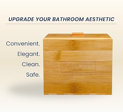 Miniatura 3 de Clean Skin Club Contenedor de bambú de lujo con funda extraíble que incluye Clean Towels Original XL, 50 unidades, soporte desechable para toalla