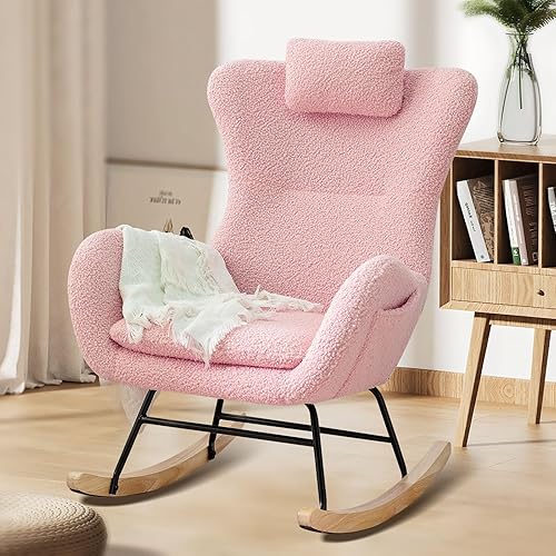 YZRSTY Mecedora para guardería, mecedora con bolsa organizadora, sillón con respaldo alto con cojín acolchado y almohada para reposacabezas, sillas